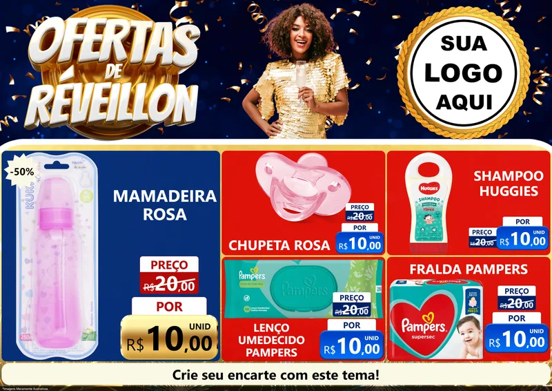 Modelo de Encarte para Encarte A4 Horizontal com o tema Ofertas de Réveillon para Bebês