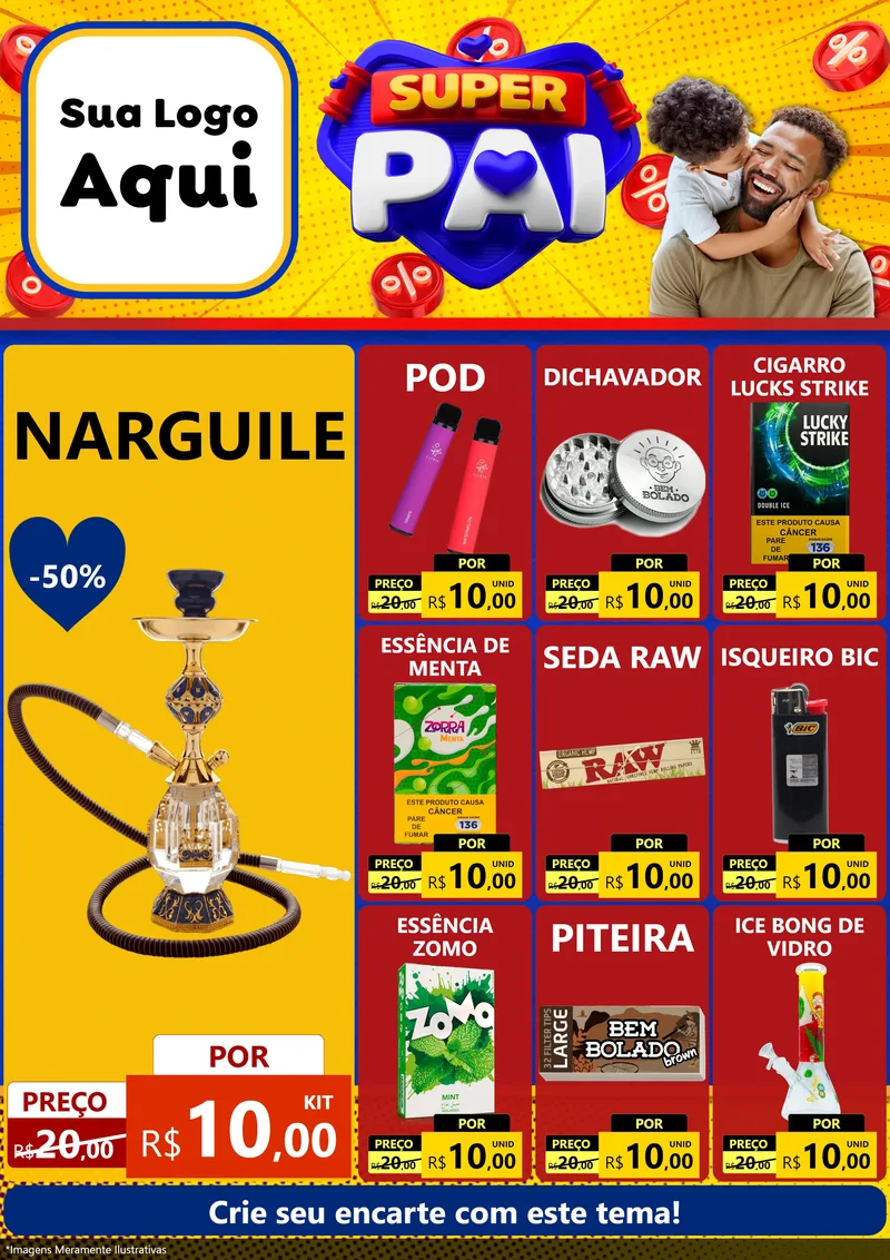 Modelo de Encarte para Encarte A4 Vertical com o tema Super Pai para Tabacaria