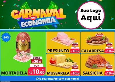 Modelo de Encarte para Encarte A4 Horizontal com o tema Carnaval da Economia para Frios e Laticínios