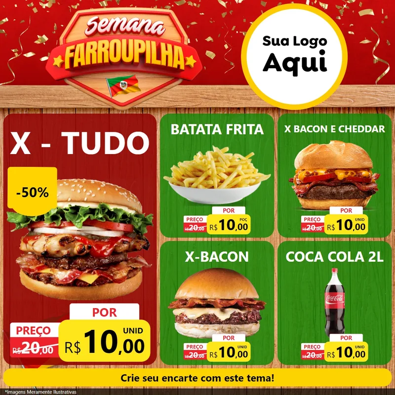 Modelo de Rede Social para Feed Facebook com o tema Semana Farroupilha para Hamburgueria