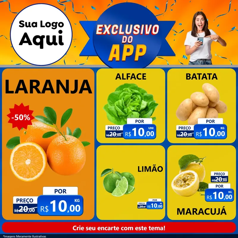 Modelo de Rede Social para Feed Facebook com o tema Exclusivo do Aplicativo para Hortifrúti