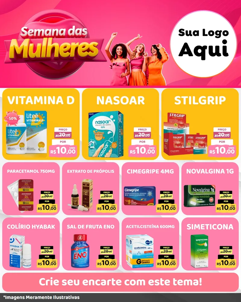 Modelo de Rede Social para Feed Instagram com o tema Semana das Mulheres para Farmácia