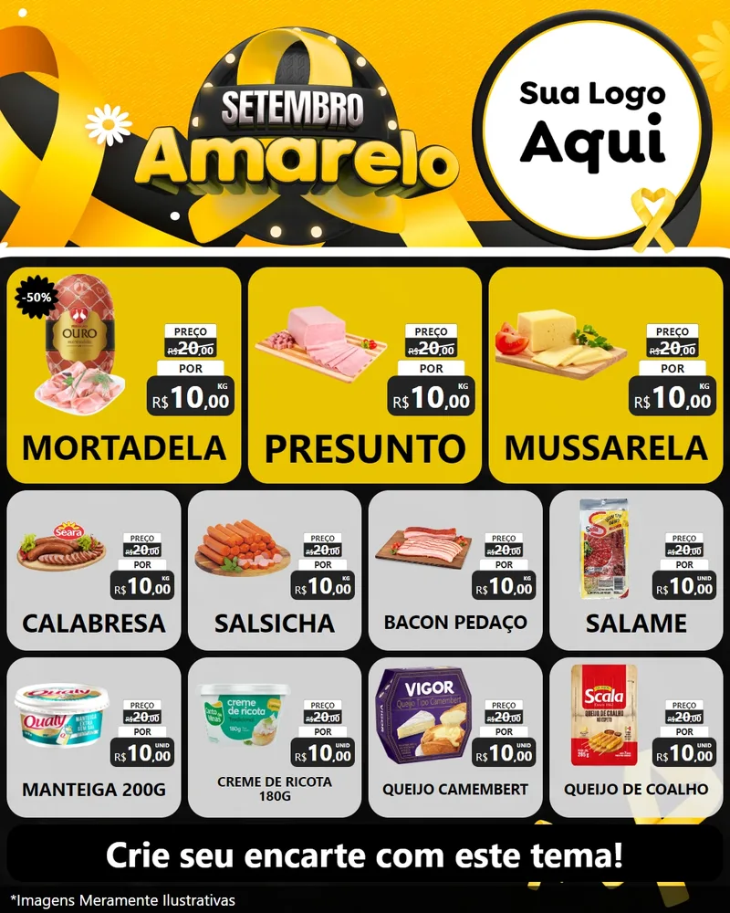 Modelo de Rede Social para Feed Instagram com o tema Setembro Amarelo para Frios e Laticínios