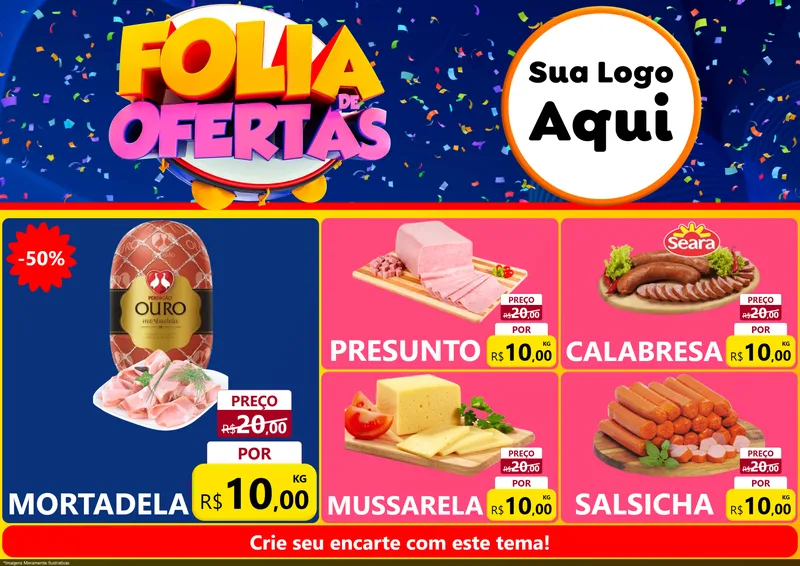 Modelo de Encarte para Encarte A4 Horizontal com o tema Folia de Ofertas para Frios e Laticínios