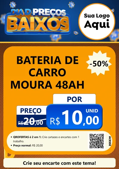 Modelo de Cartaz para Cartaz A4 Vertical com o tema Dia D Preço Baixo para Baterias Elétricas