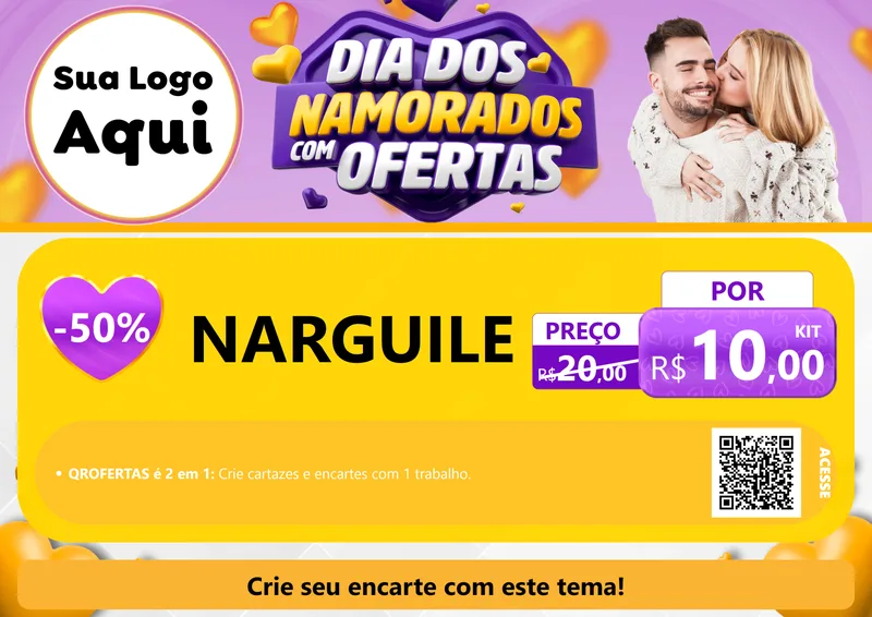 Modelo de Cartaz para Cartaz A4 Horizontal com o tema Dia Dos Namorados Com Ofertas para Tabacaria