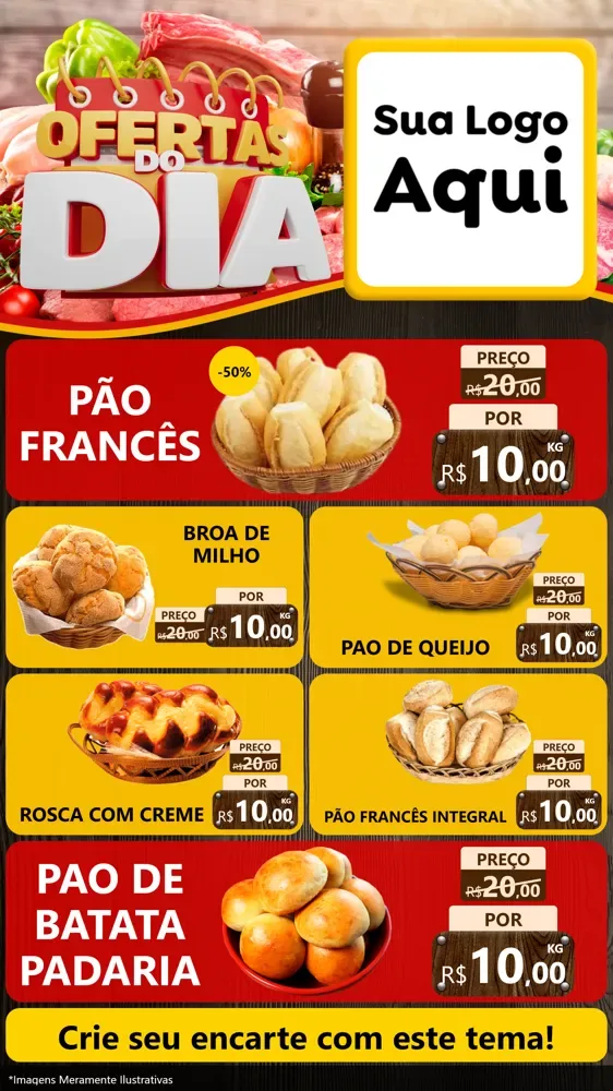 Modelo de TV para TV Vertical com o tema Ofertas do Dia para Padaria
