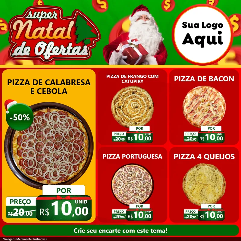 Modelo de Rede Social para Feed Facebook com o tema Super Natal de Ofertas para Pizzaria
