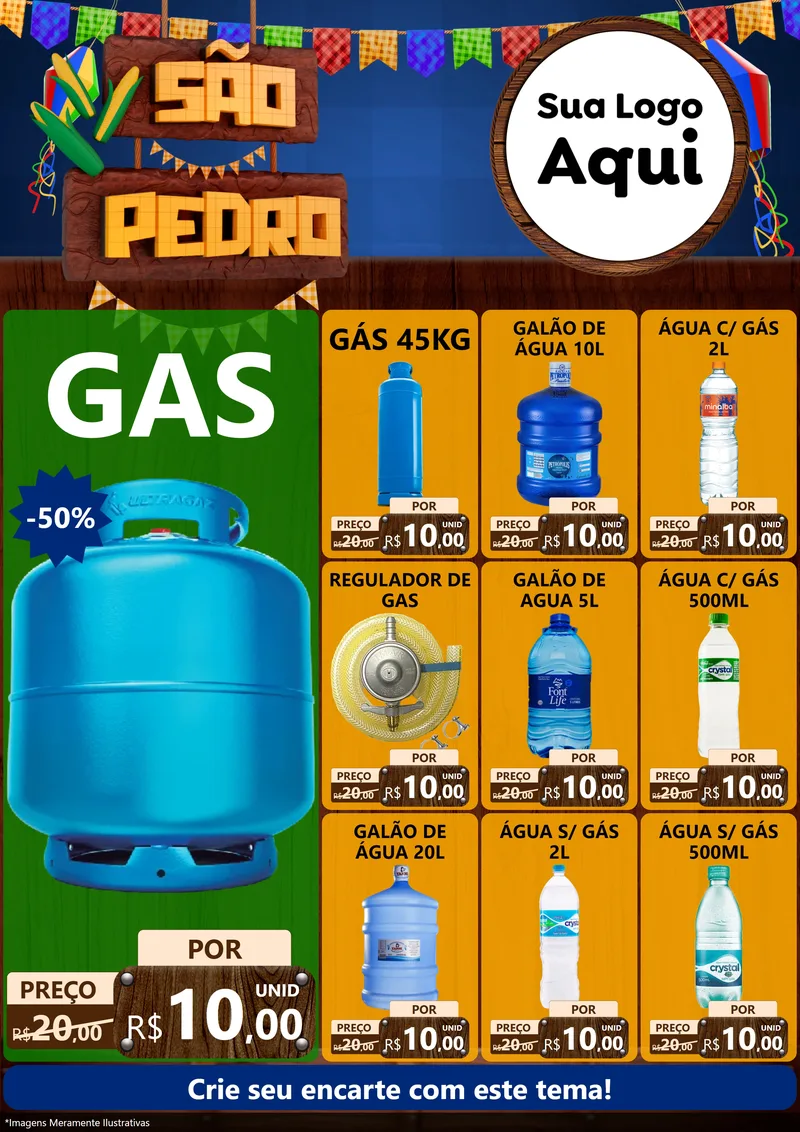Modelo de Encarte para Encarte A4 Vertical com o tema São Pedro para Água e gás
