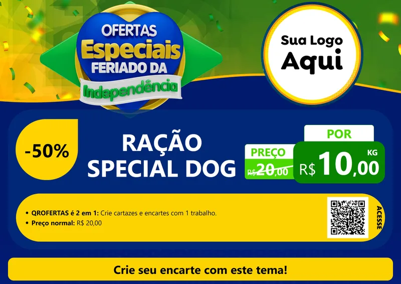 Modelo de Cartaz para Cartaz A4 Horizontal com o tema Ofertas Especiais Feriado da Independência para Pet Shop