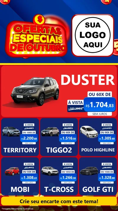 Modelo de Rede Social para Stories com o tema Ofertas Especiais de Outubro para Concessionaria de Carros
