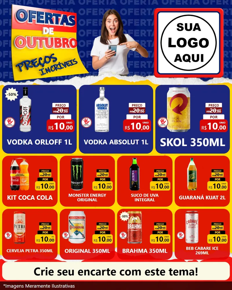 Modelo de Rede Social para Feed Instagram com o tema Ofertas de Outubro - Preços Incríveis para Distribuidora de bebidas
