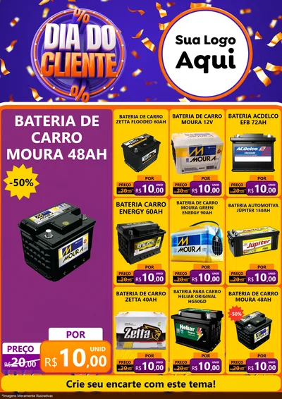 Modelo de Encarte para Encarte A4 Vertical com o tema Dia do Cliente para Baterias Elétricas