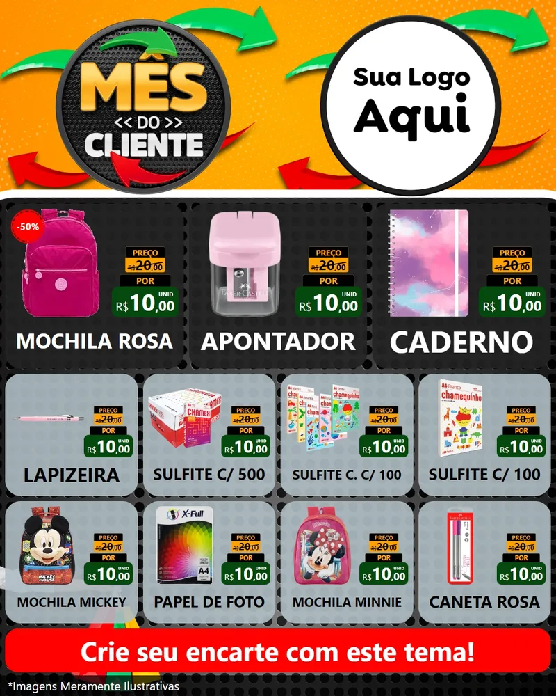 Modelo de Rede Social para Feed Instagram com o tema Mês do Cliente para Papelaria