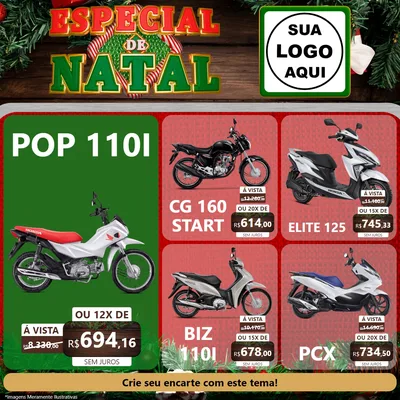 Modelo de Rede Social para Feed Facebook com o tema Especial de Natal para Concessionaria de Motos