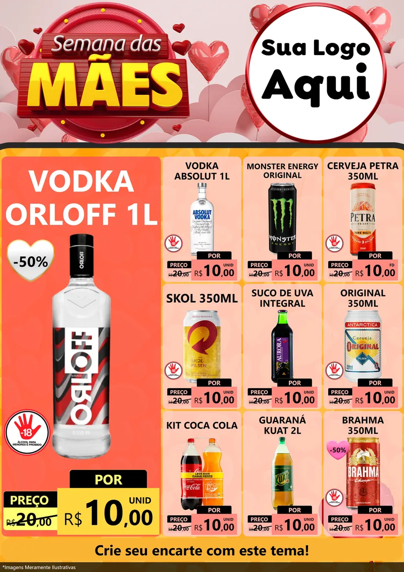 Modelo de Encarte para Encarte A4 Vertical com o tema Semana das Mães para Distribuidora de bebidas