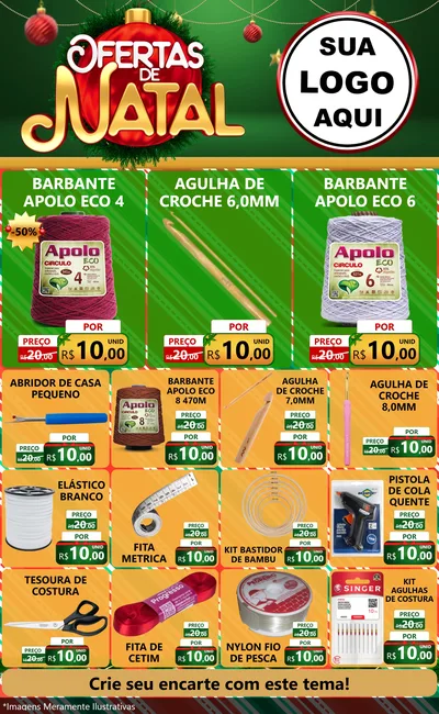 Modelo de Encarte para Encarte Grande com o tema Ofertas de Natal para Armarinho e Aviamentos
