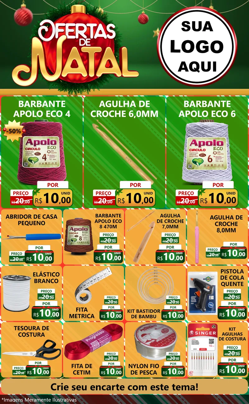 Modelo de Encarte para Encarte Grande com o tema Ofertas de Natal para Armarinho e Aviamentos
