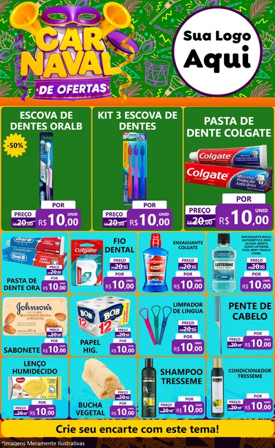 Modelo de Encarte para Encarte Grande com o tema Carnaval de Ofertas para Higiene Pessoal