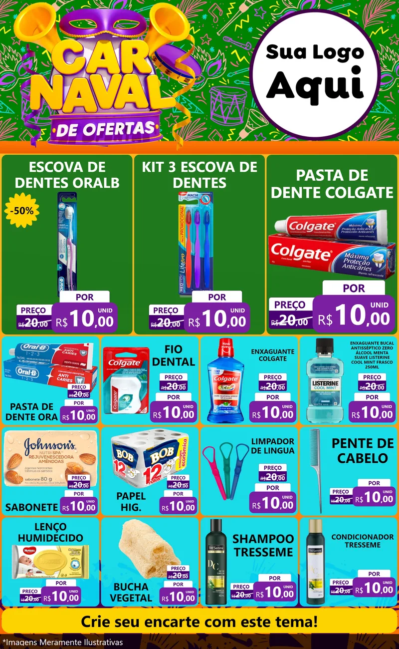 Modelo de Encarte para Encarte Grande com o tema Carnaval de Ofertas para Higiene Pessoal