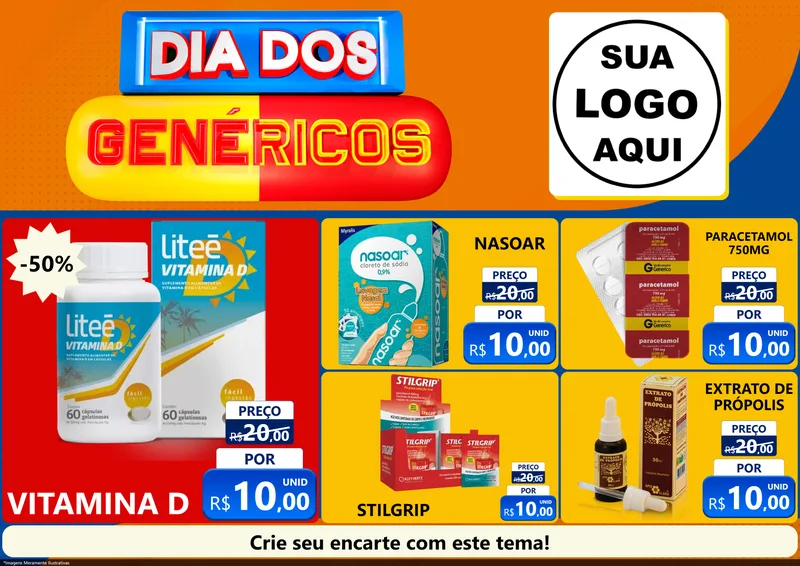 Modelo de Encarte para Encarte A4 Horizontal com o tema Dia dos Genéricos - Farmácia para Farmácia