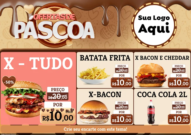 Modelo de Encarte para Encarte A4 Horizontal com o tema Ofertas de Páscoa para Hamburgueria