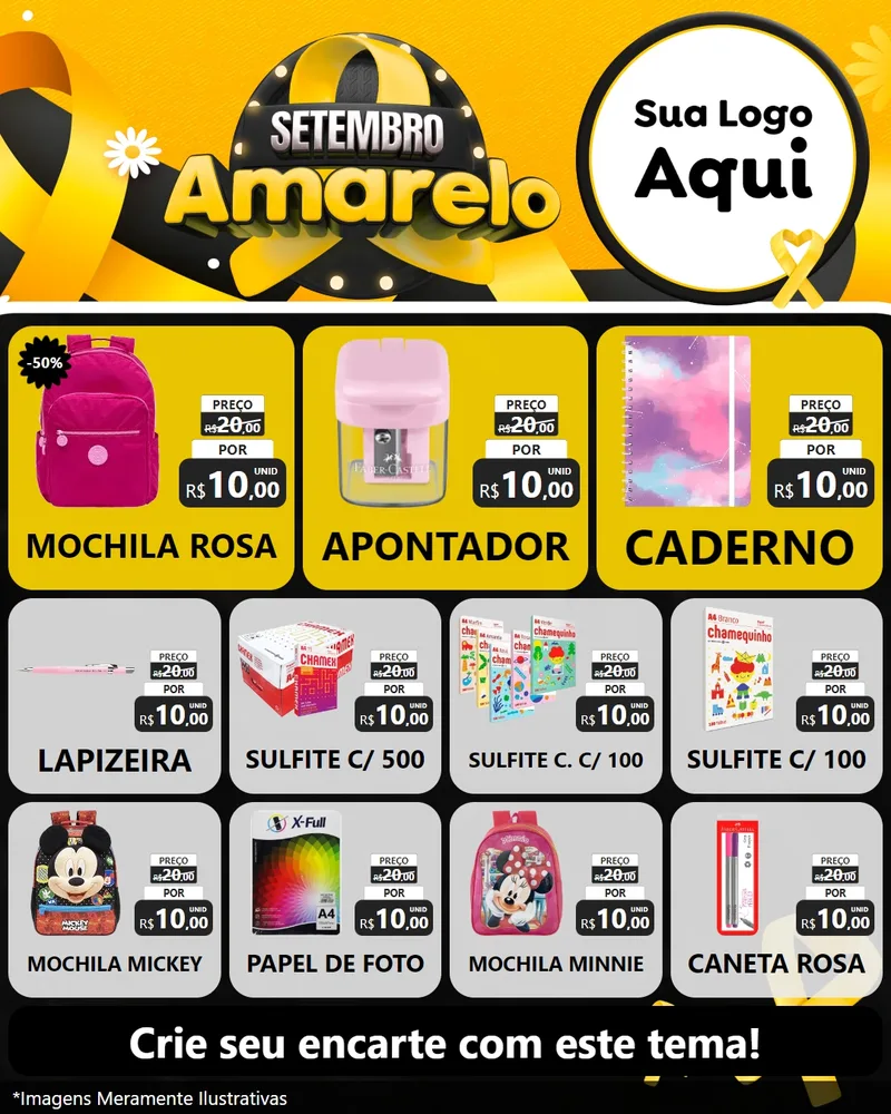 Modelo de Rede Social para Feed Instagram com o tema Setembro Amarelo para Papelaria