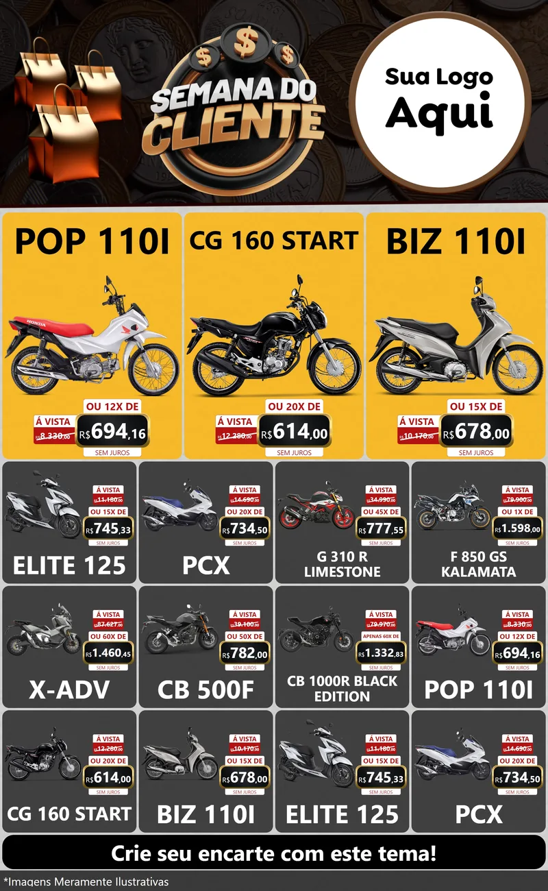 Modelo de Encarte para Encarte Grande com o tema Semana do Cliente para Concessionaria de Motos