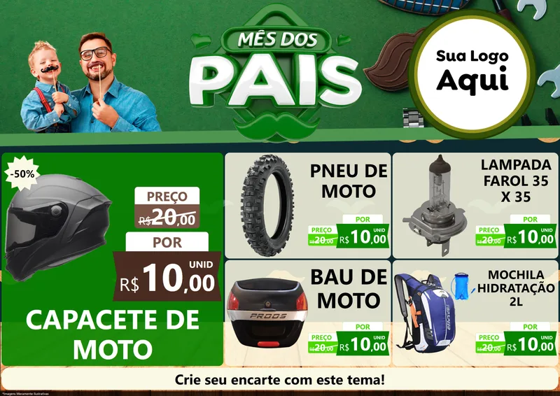 Modelo de Encarte para Encarte A4 Horizontal com o tema Mês dos Pais para Moto peças