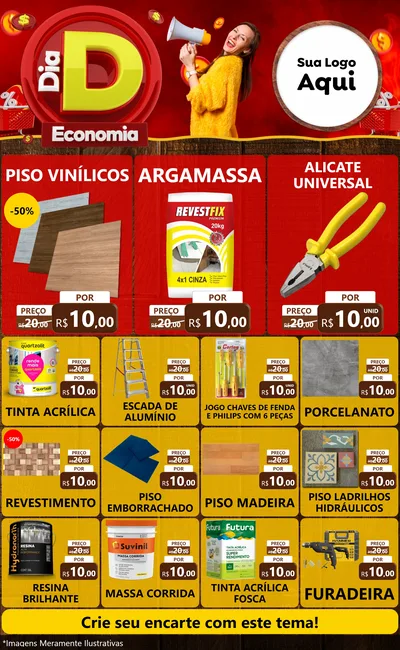 Modelo de Encarte para Encarte Grande com o tema Dia D Economia para Material para Construção