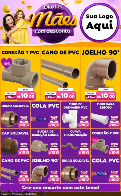 Modelo de Encarte para Encarte Grande com o tema Dia das Mães com Desconto para Tubos e conexões