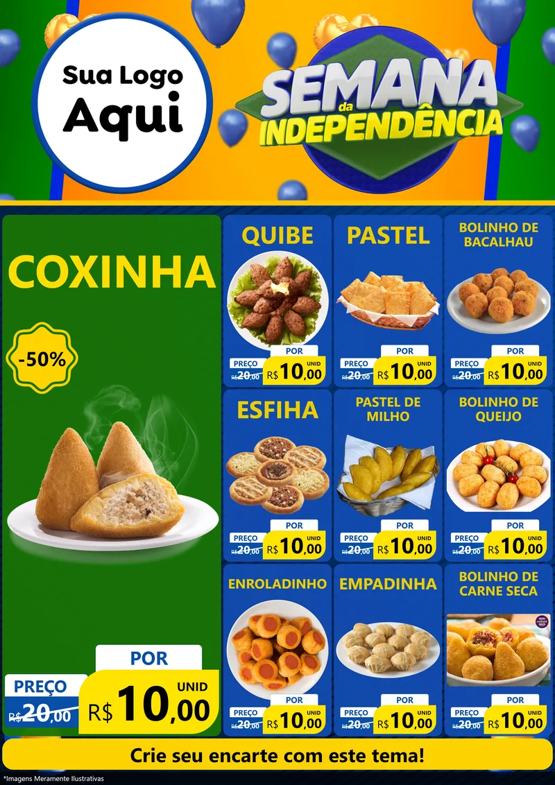 Modelo de Encarte para Encarte A4 Vertical com o tema Semana da Independência para Salgadaria