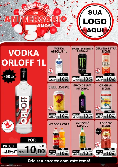 Modelo de Encarte para Encarte A4 Vertical com o tema Promoção de Aniversário - 3 Anos para Distribuidora de bebidas