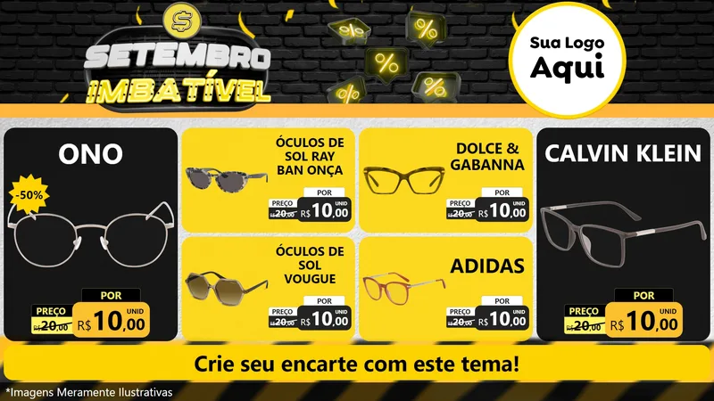 Modelo de TV para TV Horizontal com o tema Setembro Imbatível para Óticas