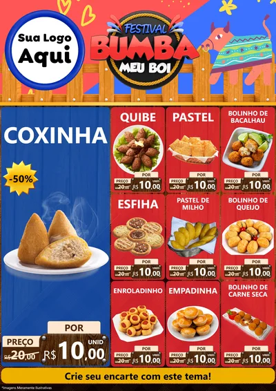 Modelo de Encarte para Encarte A4 Vertical com o tema Festival Bumba Meu Boi para Salgadaria