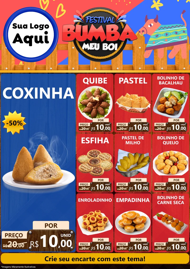 Modelo de Encarte para Encarte A4 Vertical com o tema Festival Bumba Meu Boi para Salgadaria