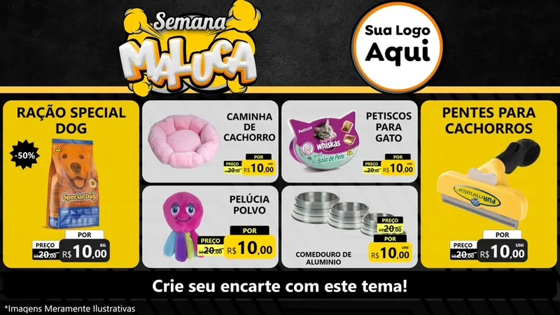 Modelo de TV para TV Horizontal com o tema Semana Maluca para Pet Shop