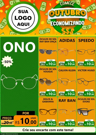 Modelo de Encarte para Encarte A4 Vertical com o tema Comece Outubro Economizando para Óticas