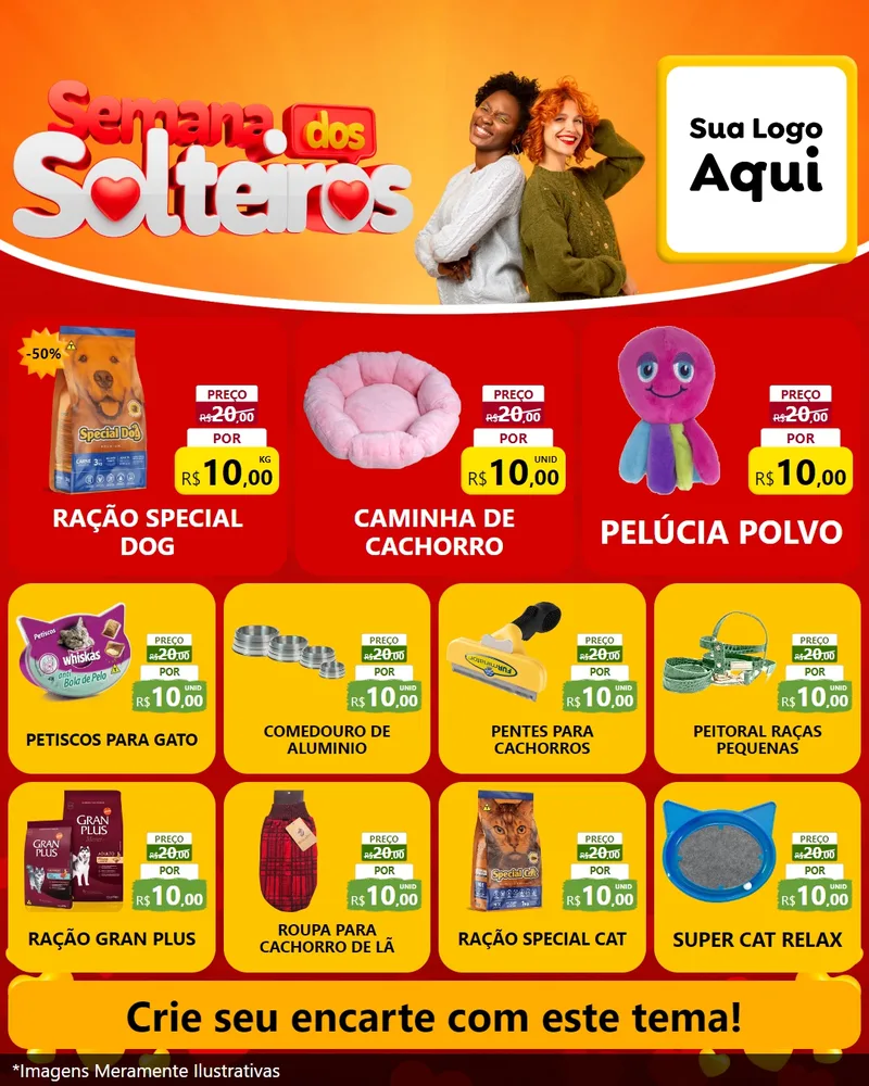 Modelo de Rede Social para Feed Instagram com o tema Semana dos Solteiros para Pet Shop