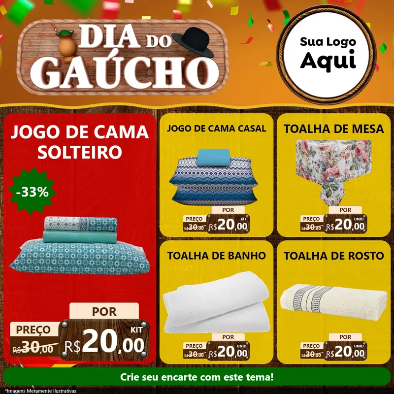 Modelo de Rede Social para Feed Facebook com o tema Dia do Gaúcho para Cama, Mesa e Banho
