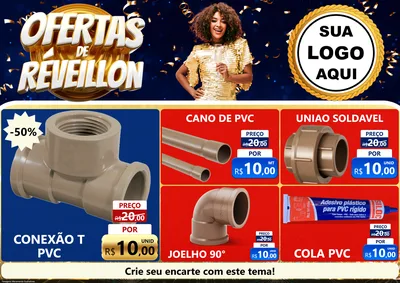 Modelo de Encarte para Encarte A4 Horizontal com o tema Ofertas de Réveillon para Tubos e conexões