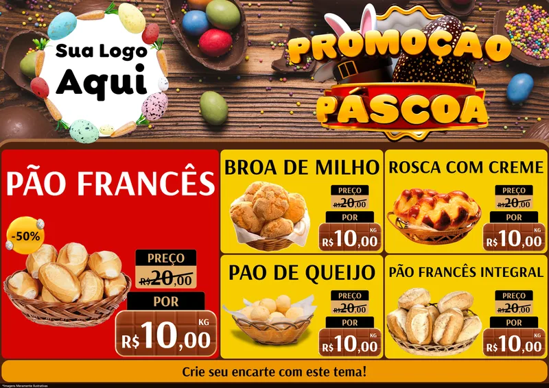 Modelo de Encarte para Encarte A4 Horizontal com o tema Promoção Páscoa para Padaria