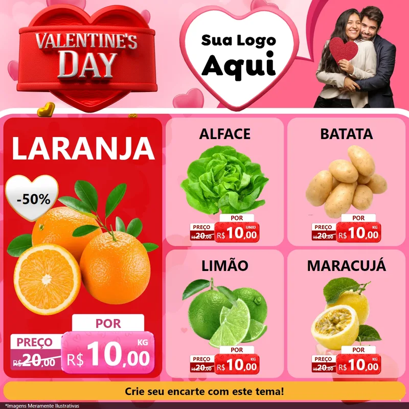 Modelo de Rede Social para Feed Facebook com o tema Valentine's Day para Hortifrúti