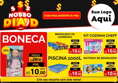 Modelo de Encarte para Encarte A4 Horizontal com o tema Nosso Dia D para Brinquedos