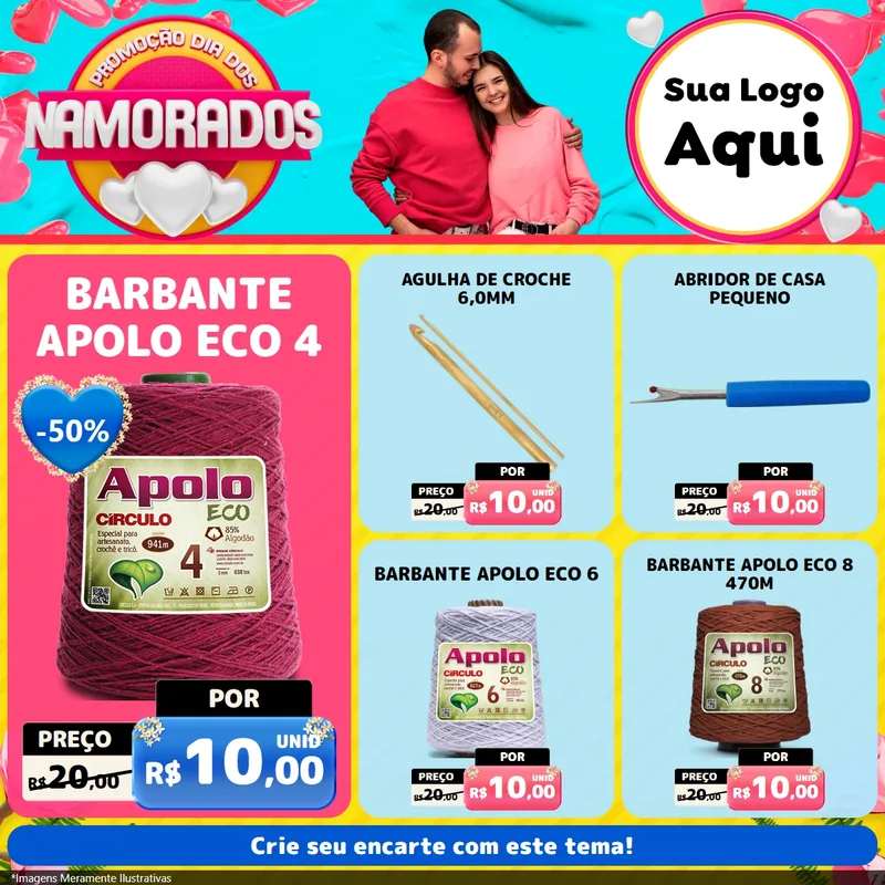Modelo de Rede Social para Feed Facebook com o tema Promoção Dia dos Namorados para Armarinho e Aviamentos