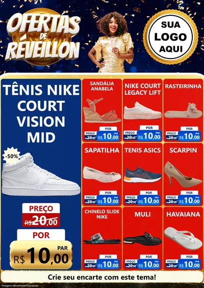 Modelo de Encarte para Encarte A4 Vertical com o tema Ofertas de Réveillon para Calçados