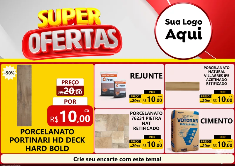 Modelo de Encarte para Encarte A4 Horizontal com o tema Super Ofertas para Pisos e revestimentos
