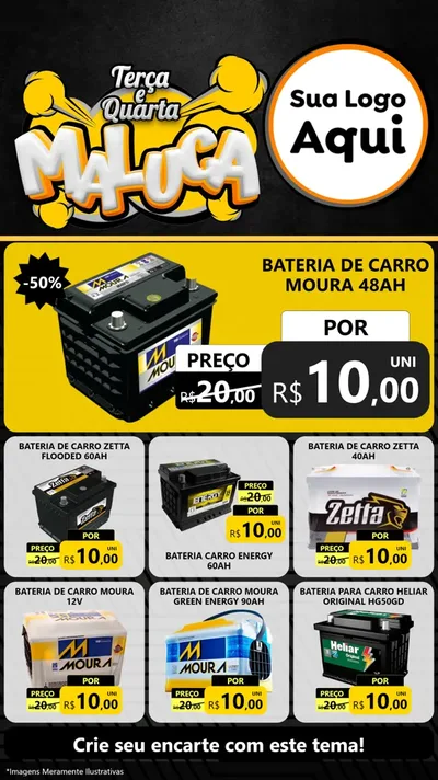 Modelo de Rede Social para Stories com o tema Terça e Quarta Maluca para Baterias Elétricas