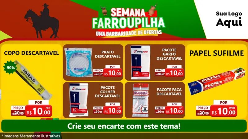 Modelo de TV para TV Horizontal com o tema Semana Farroupilha - Uma Barbaridade de Ofertas para Embalagens