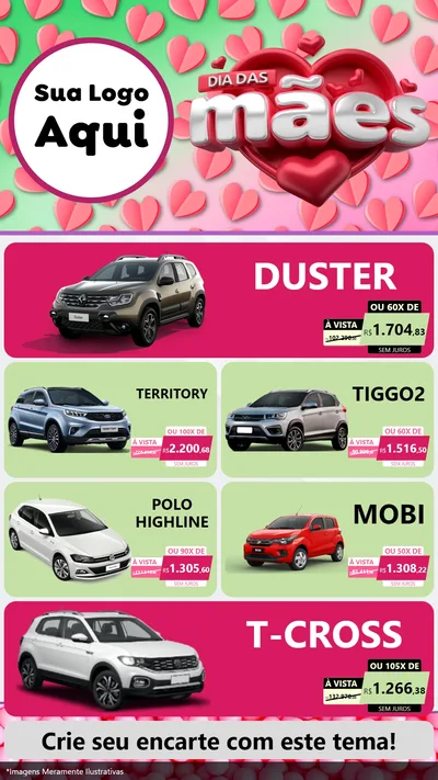 Modelo de TV para TV Vertical com o tema Dia das Mães para Concessionaria de Carros
